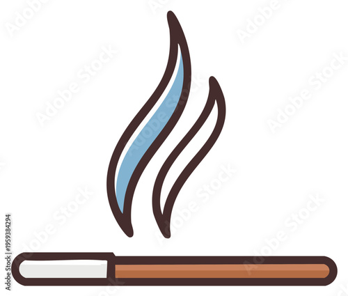Aromatic incense stick burning with wisps of smoke vector illustration