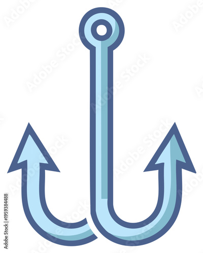 Stylized Blue Double Fishing Hook Icon for Angling and Marine Themes