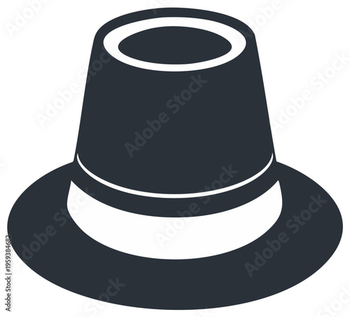 Graphic Icon of a Classic Top Hat with Ribbon, Black Formal Headwear
