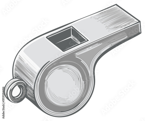 Illustration of a gray whistle, sporting equipment, isolated on white