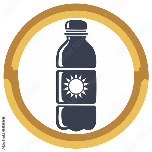 Bottle of Sunscreen with Sun Symbol Inside a Circular Frame