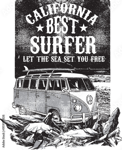 Vintage van surf trip california best surfer retro t-shirt design
