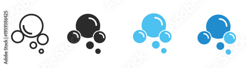 Soap foam bubbles blue line icon set, cleaning hygiene water detergent symbols, minimal round fresh lather vector collection isolated on transparent background