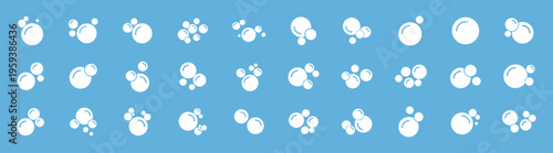 Soap bubbles and foam glyph icons, black solid hygiene cleaning water detergent symbols, simple round vector set for bath shower washing