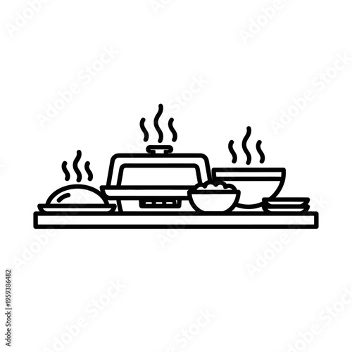 Simple Cooking Scene Featuring Steaming Hot Food and Kitchen Utensils