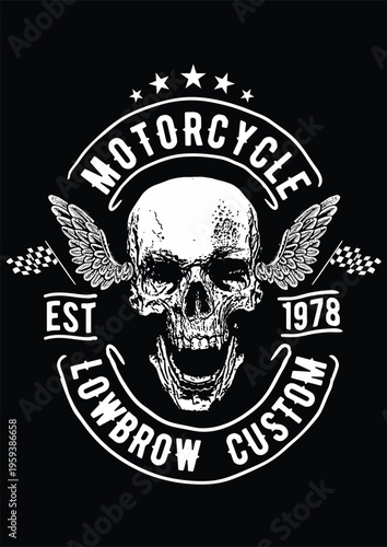 Motorcycle skull lowbrow custom est 1978 graphic with t shirt