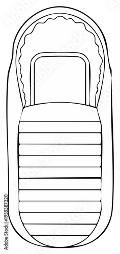 Outline illustration of a baby pram bassinet seen from an overhead top down view