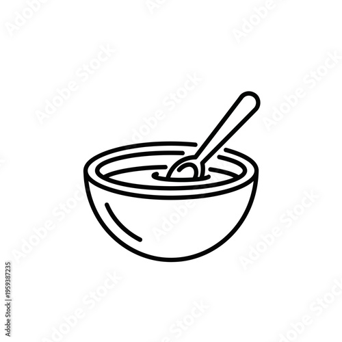 Simple Hand-Drawn Illustration of a Soup Bowl with Spoon for Food and Cooking Concepts