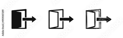 Logout and Exit Door with Arrow Icon Set - Leaving or Signing Out Symbol in Various Styles