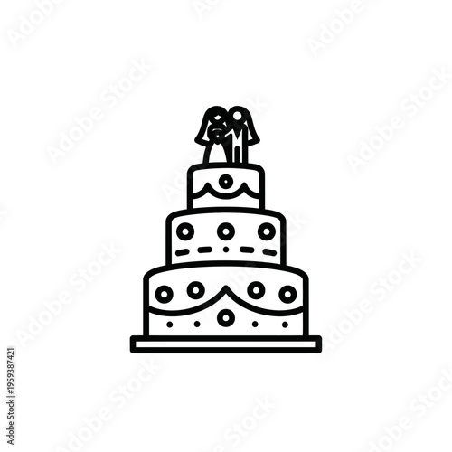 Simple Illustration of a Cake with Two Celebratory Figures on Top