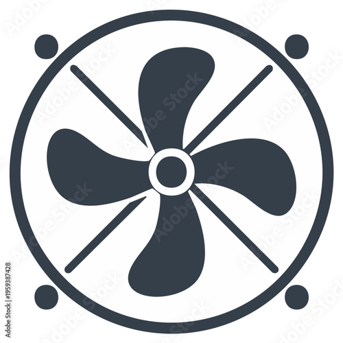 Four Blades Fan Design Illustration, Ventilator Cooling System Icon, Climate Control Equipment