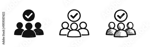 Team selection, approved group, or successful collaboration icon set