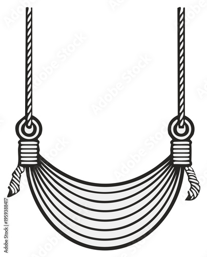 Simple Line Drawing of a Hammock Suspended by Ropes
