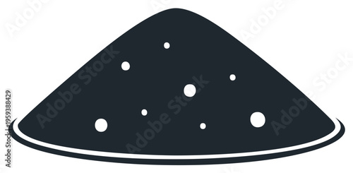 Dark conical pile with scattered white dots representing powder or small stones