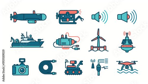 collection of various robotic and drone technology icons.
