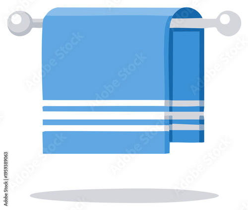 Cartoon Style Blue Towel Hanging on a Rack Illustration for Adobe Stock