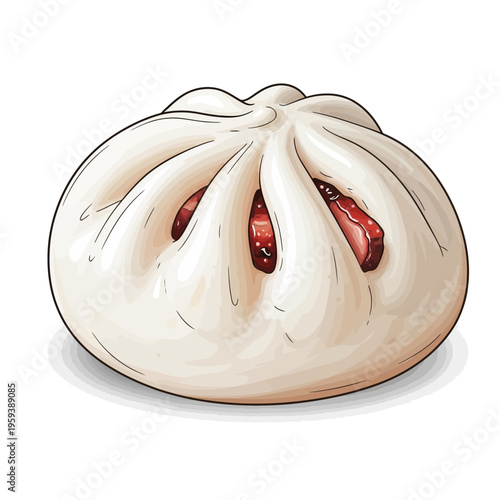 Steamed pork bao bun illustration, traditional Asian cuisine