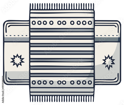 Illustration of a traditional striped rug with side detail.