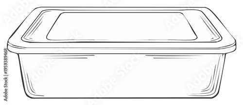 Clean vector outline of a rectangular reusable food storage box with a tight fitting lid