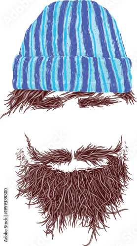 Striped beanie and beard costume elements