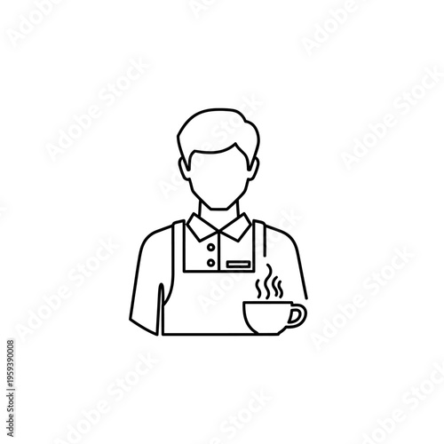 Simple Outline Illustration of a Barista Holding a Coffee Cup with Steaming Hot Beverage