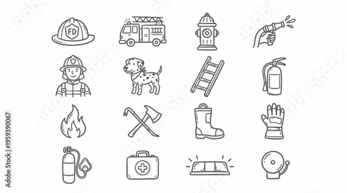 Firefighting icons and symbols illustration.