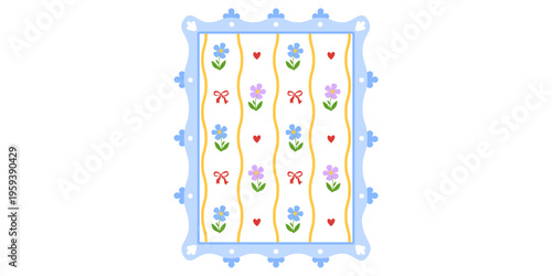 Hand cute kawaii for square lace flower and border vector template. Frame day card for heart paper bow and vintage shape romantic. Hand y2k title for square scrapbook children and lace doodle style