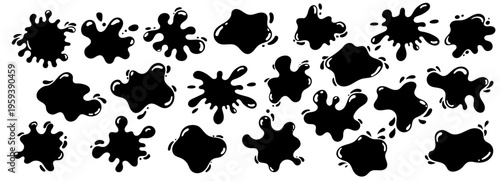 Splash puddle paint with water milk stain for blot shape drop. Figure frame splat with bg liquid vector for flat white set. Background blob splash with fluid water watery for milk banner design