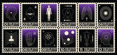 2 y2k retro stamps.eps, stamp, postage, aged, postmark, old, antique, vintage, mail, collection, post, letter, postal, canceled, philately, paper, retro, shipping, correspondence, communication, used,