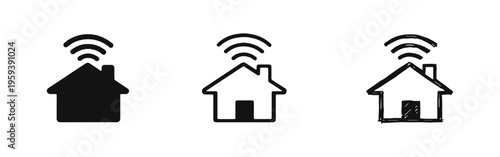 Smart Home and IoT Connectivity Icon Set with Solid, Outline, and Hand-Drawn Styles