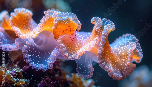 Translucent orange creature with frilly, dotted edges