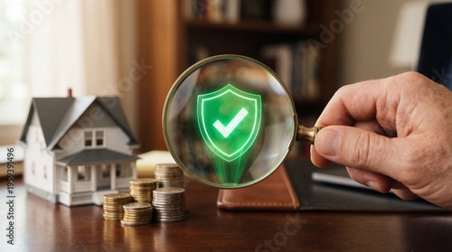 Investor analyzing property investment home office macro shot financial environment close-up view trust and security