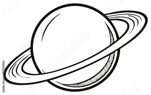 Hand drawn illustration of Saturn planet with rings isolated on white background in sketch style