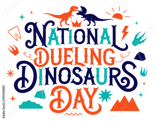 Dinosaur Battle Vector Illustration, Prehistoric Combat Concept for National Dueling Dinosaurs Day