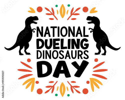 Dinosaur Battle Vector Illustration, Prehistoric Combat Concept for National Dueling Dinosaurs Day
