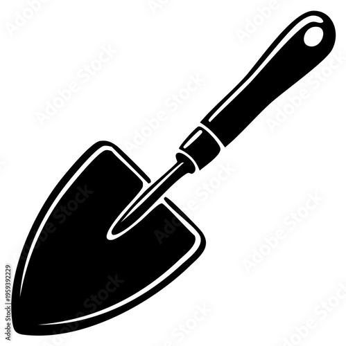 Silhouette of a gardening trowel isolated on white