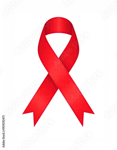 Red ribbon, awareness symbol on white background