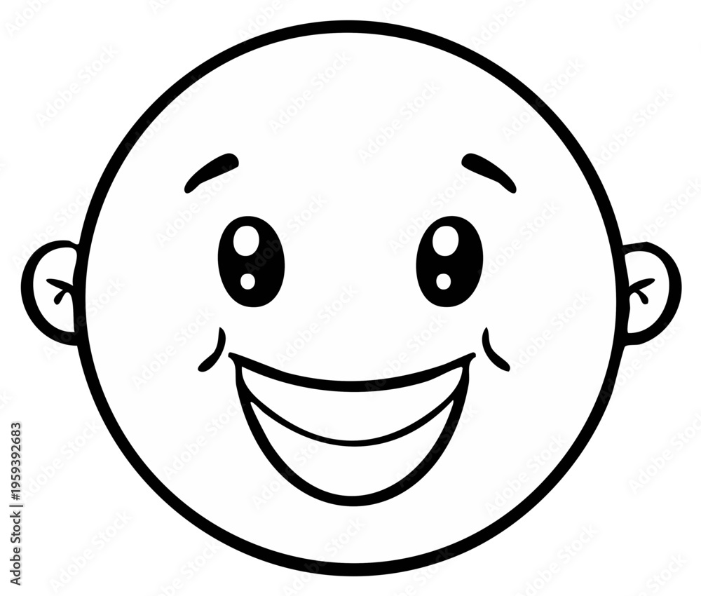 Fototapeta premium Happy smiling cartoon baby face illustration with wide eyes and a joyful expression
