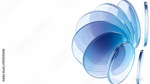 Gradient Glass Leaves on White Background, Minimalist 3D Abstract Render