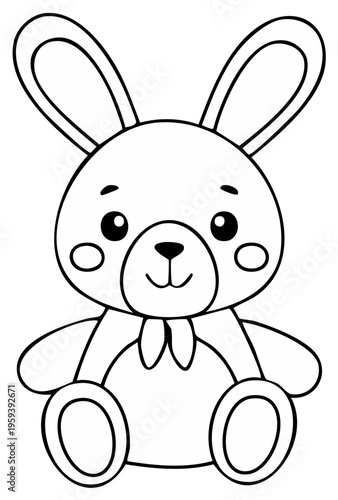 Cute Cartoon Rabbit Illustration for Coloring Book, Outline Drawing of Bunny