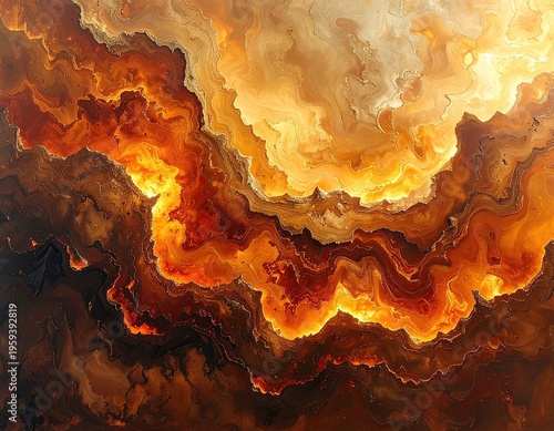 Abstract layered agate texture in warm, fiery tones