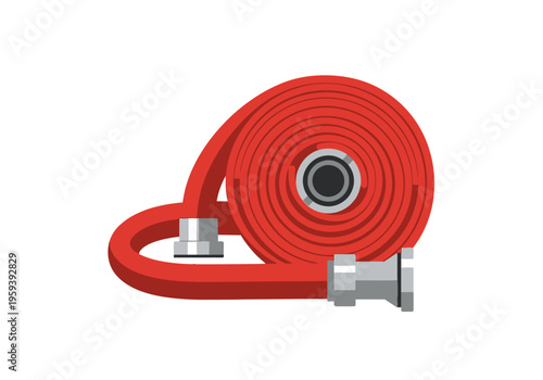 Fire hose coiled up, ready for use, representing emergency response and safety equipment