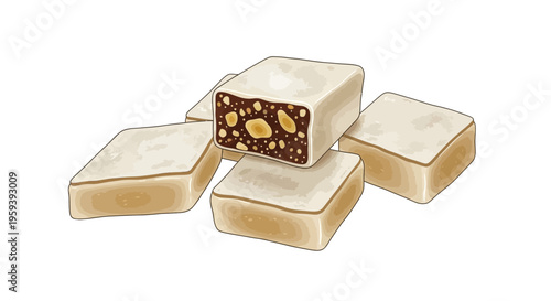 Assortment of Nougat Candies with Nuts and Chocolate