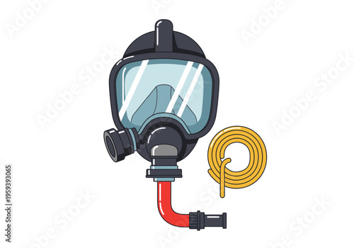 Breathing Apparatus Mask with Yellow Hose and Red Connector