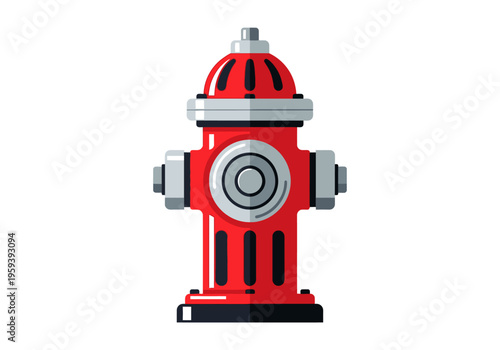 A bright red fire hydrant with silver accents stands tall against a white background, ready for emergency services