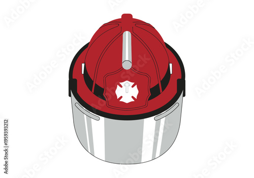 Red firefighter helmet with protective visor and Maltese cross emblem