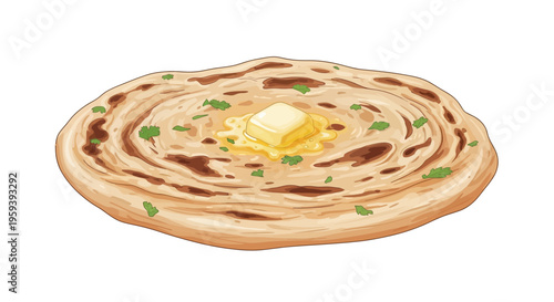 Delicious Buttered Paratha with Coriander Garnish