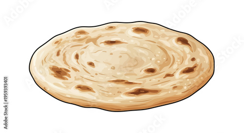 Freshly baked paratha, indian flatbread, isolated on white background