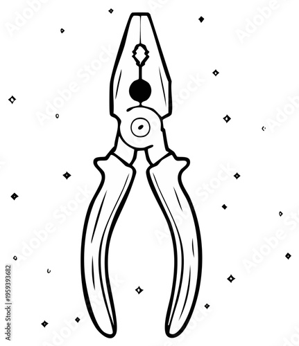 Hand Drawn Combination Pliers Tool with Sparkle Accents