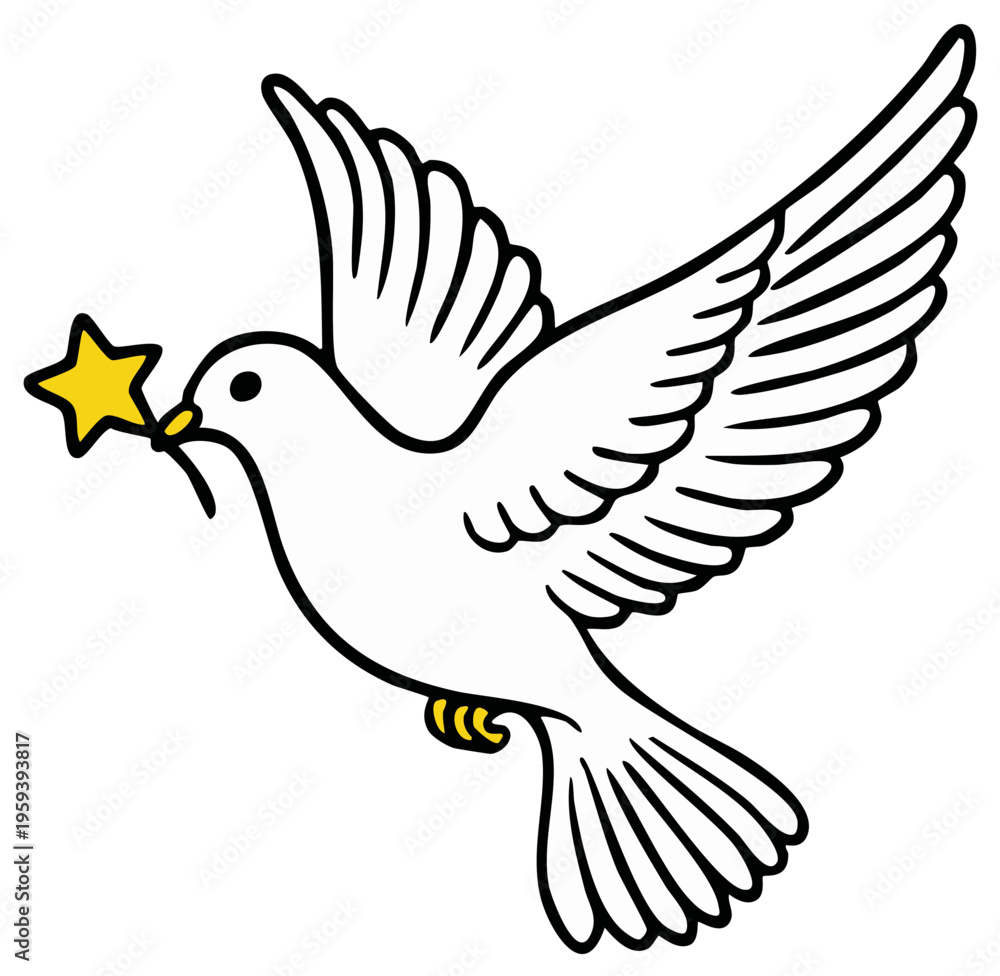 Obraz premium Dove Carrying Star Symbol: Peace and Hope, Flying Bird Icon, Vector Illustration